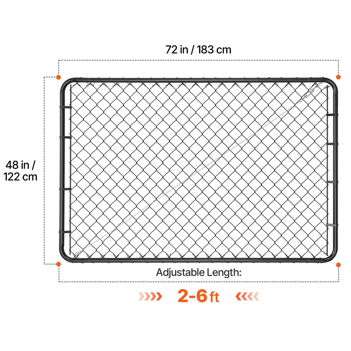 Chain Link Fence Gate, 72 x 48 in, Adjustable Chain Link Fence Panel, Fit 2.2-6 ft (W) x 6 ft (H) Garden Fence Gate Opening, Fencing Gate with Plastic Coating, for Farm Black, Posts Not Included