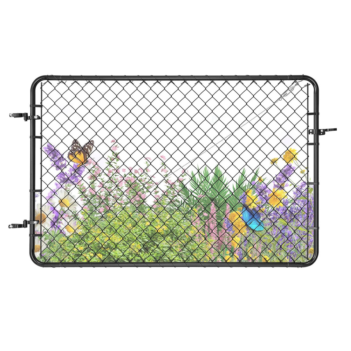 Chain Link Fence Gate, 72 x 48 in, Adjustable Chain Link Fence Panel, Fit 2.2-6 ft (W) x 6 ft (H) Garden Fence Gate Opening, Fencing Gate with Plastic Coating, for Farm Black, Posts Not Included