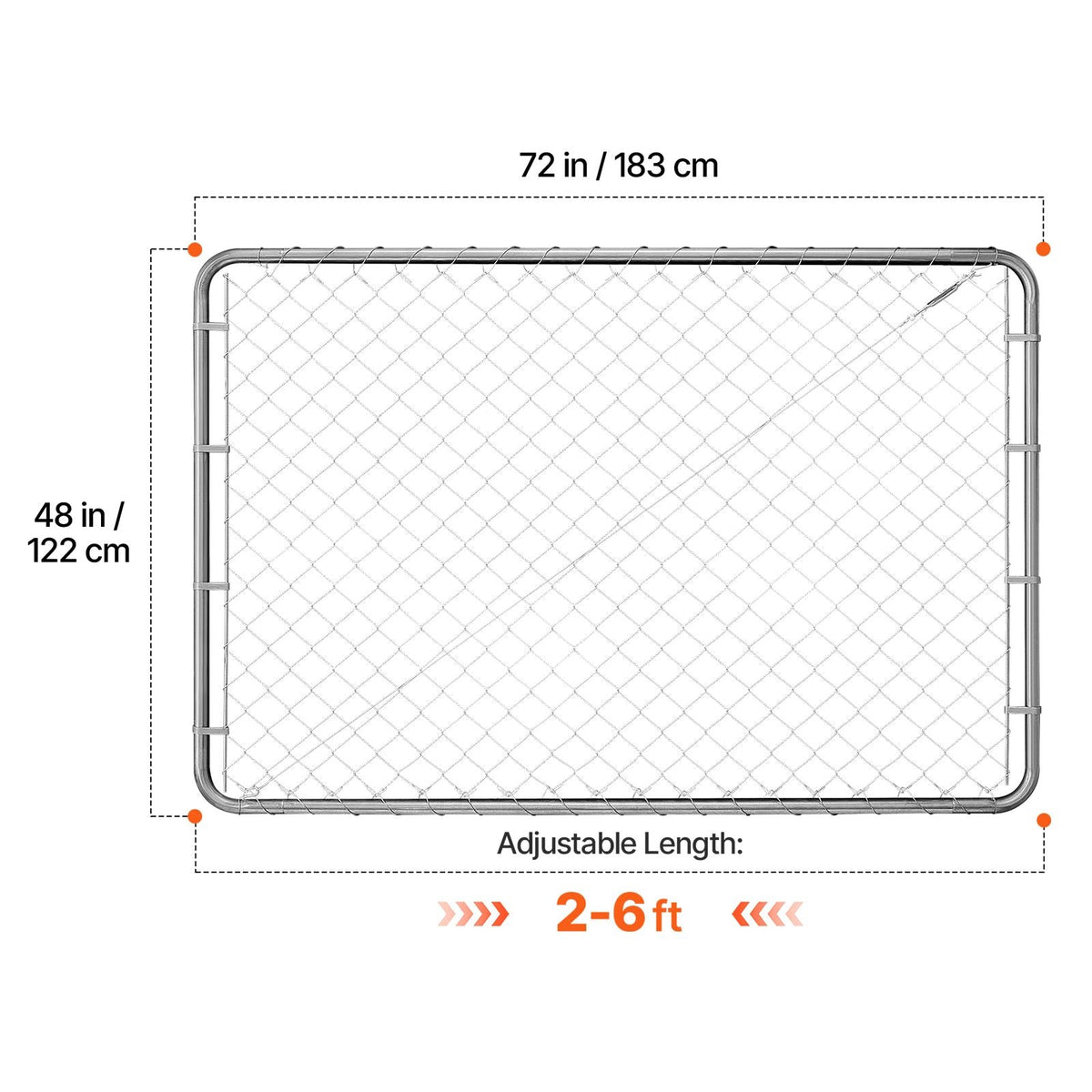Chain Link Fence Gate, 72 x 48 in, Adjustable Chain Link Fence Panel, Fit 2.2-6 ft (W) x 6 ft (H) Garden Fence Gate Opening, Rust-Resistant Galvanized Fencing Gate for Farm, Posts Not Included
