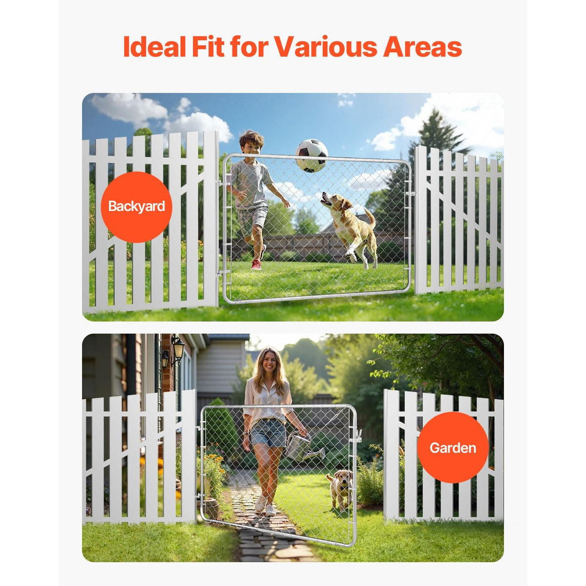 Chain Link Fence Gate, 72 x 48 in, Adjustable Chain Link Fence Panel, Fit 2.2-6 ft (W) x 6 ft (H) Garden Fence Gate Opening, Rust-Resistant Galvanized Fencing Gate for Farm, Posts Not Included