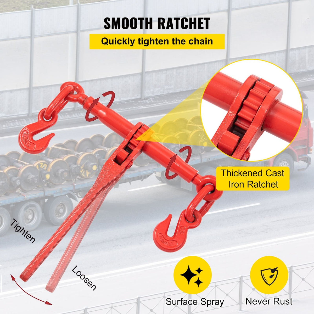 Chain Load Binder, 5/16\" Tie Down Kit with 5400LBS Working Load Capacity and Two Grab Hooks, Includes (4) Ratchet Binders - (4) 21\' Grade 80 Chains, Transport Load Package for Hauling, Towing