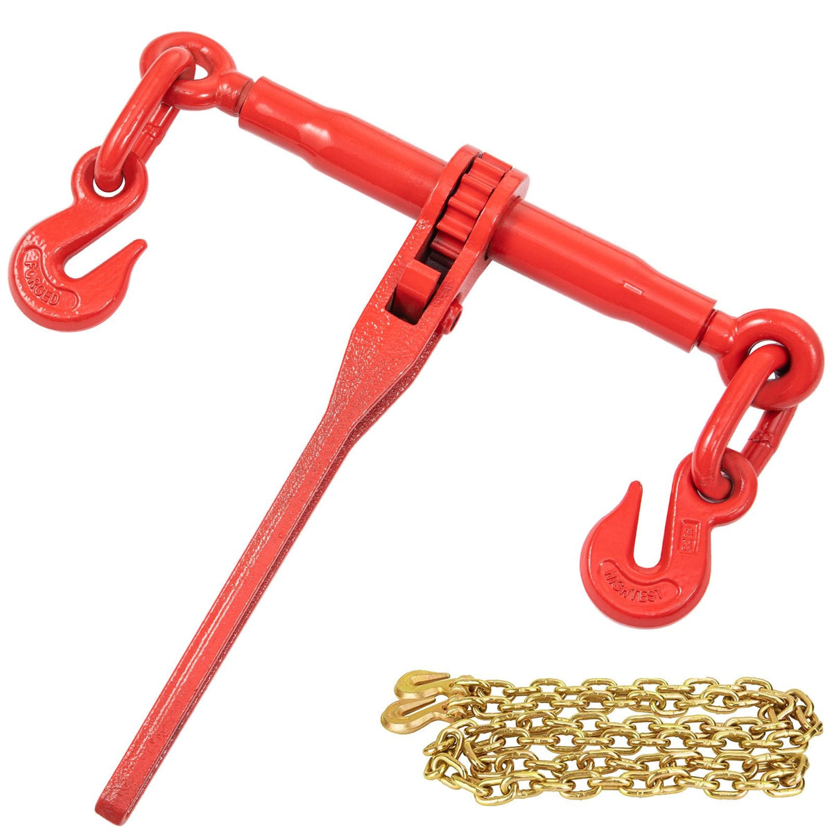 Chain Load Binder, 5/16\" Tie Down Kit with 5400LBS Working Load Capacity and Two Grab Hooks, Includes (4) Ratchet Binders - (4) 21\' Grade 80 Chains, Transport Load Package for Hauling, Towing