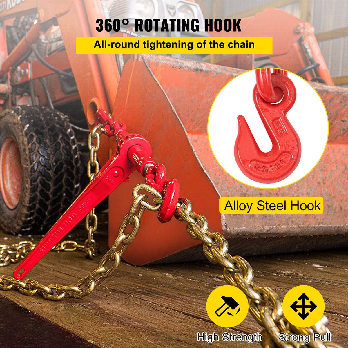 Chain Load Binder, 5/16\" Tie Down Kit with 5400LBS Working Load Capacity and Two Grab Hooks, Includes (4) Ratchet Binders - (4) 21\' Grade 80 Chains, Transport Load Package for Hauling, Towing