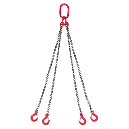 Chain Sling, 1/4 in x 5 ft Lifting Chains with 4 Leg Grab Hooks, Heavy Duty G80 Alloy Steel Lifting Sling, 6600LBS Capacity, Adjustable Engine Chain Hoist Lifts for Cargo Security Towing