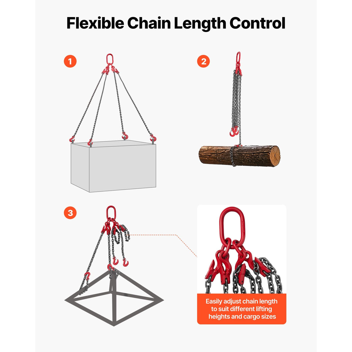 Chain Sling, 3/8 in x 10 ft Lifting Chains with 4 Leg Grab Hooks, Heavy Duty G80 Alloy Steel Lifting Sling, 22900LBS Capacity, Adjustable Engine Chain Hoist Lifts for Cargo Security Towing