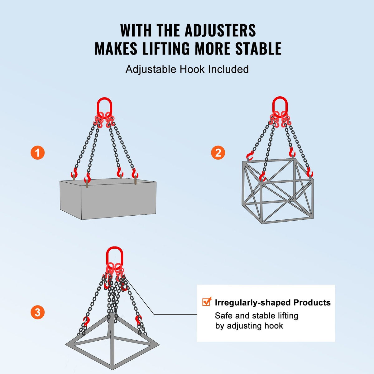 Chain Sling, 5/16 inch x 10 ft Lifting Chains with Hooks, G80 Engine Chain Hoist Lifts, 11000 lbs/5 Ton Lifting Sling Chains for Engine Hoist, Engine Lift Chain with 4 Leg Grab Hooks & Adjusters