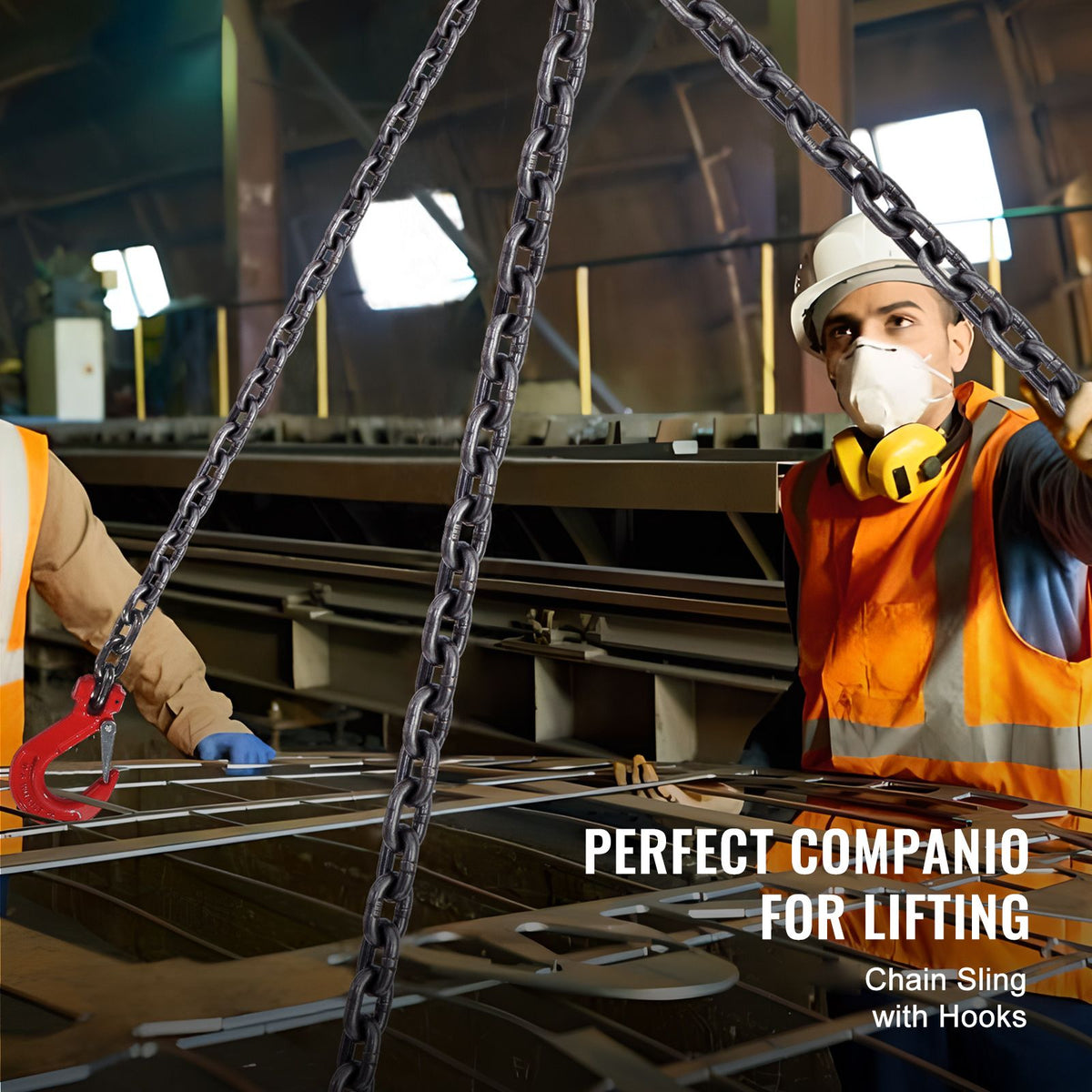 Chain Sling, 5/16 inch x 10 ft Lifting Chains with Hooks, G80 Engine Chain Hoist Lifts, 11000 lbs/5 Ton Lifting Sling Chains for Engine Hoist, Engine Lift Chain with 4 Leg Grab Hooks & Adjusters