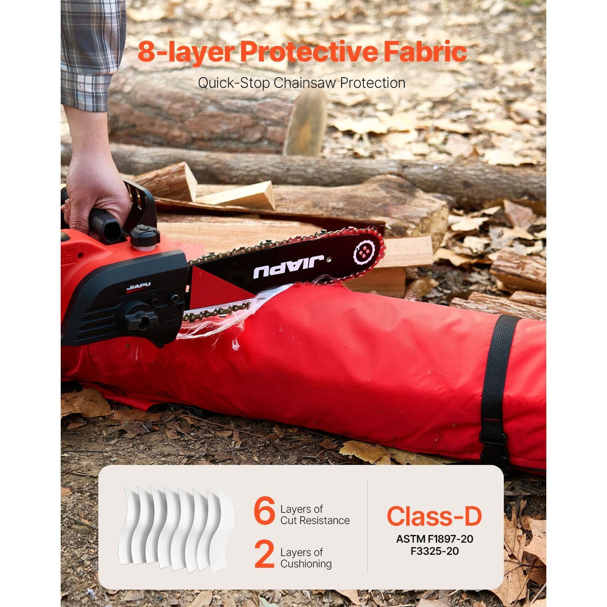 Chainsaw Chaps Wrap, Class D, 8 Layers Wrap Style Chainsaw Pants with Adjustable Belt & Gear Pocket, Chain Saw Chaps for Men/Women, Chainsaw Safety Equipment for Loggers Forest Workers, Large