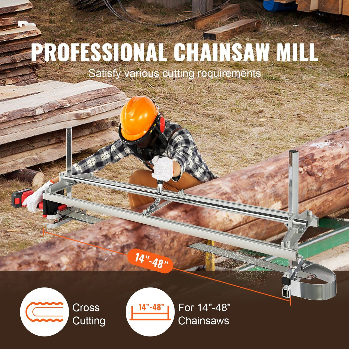 Chainsaw Mill, Portable Sawmill 14"-48" Guide Bar, Galvanized Steel Chainsaw Planking Mill with 0.2"-11.81" Cutting Thickness, Wood Lumber Cross Cutting Saw Mill for Builders and Woodworkers