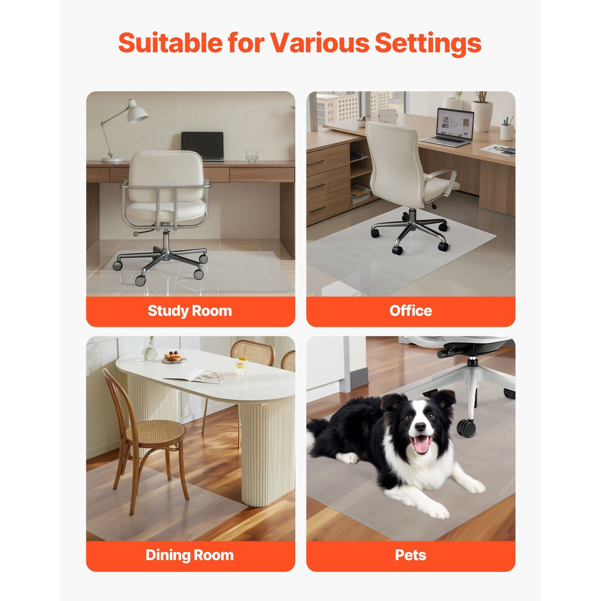 Chair Mat, 36 x 48-inch Transparent Office Chair Mat for Hard Floors, Floor Protector for Rolling Chairs, Non-Slip & Easy to Clean, Smooth Glide Under Desk Rug for Home Office (Rectangular)