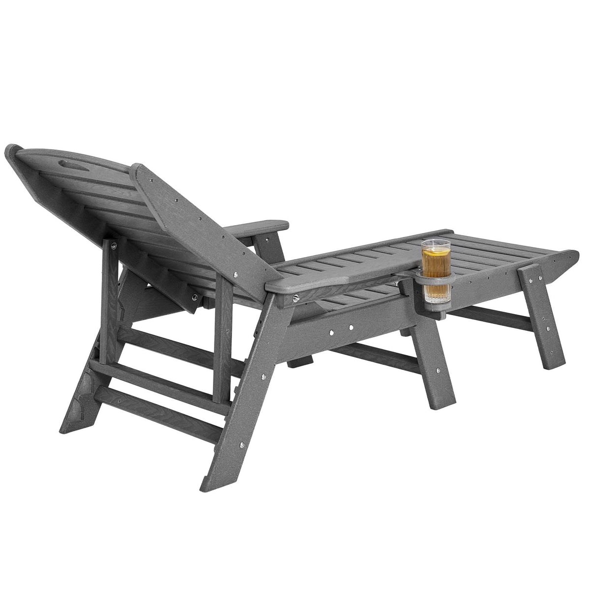 Chaise Lounge Chair, 400 lbs Weight Capacity, 6 Positions Adjustable Patio Lounge Chair, Outdoor HDPE Lounge Chair with Backrest & Cup Holder, for Pool Poolside Deck Backyard Lawn, Gray