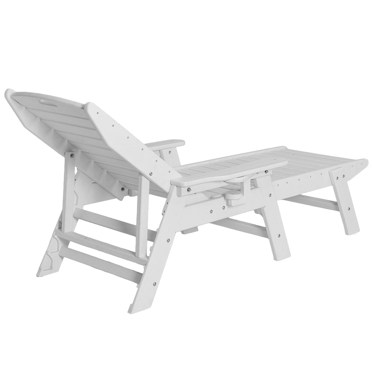 Chaise Lounge Chair, 400 lbs Weight Capacity, 6 Positions Adjustable Patio Lounge Chair, Outdoor HDPE Lounge Chair with Backrest & Cup Holder, for Pool Poolside Deck Backyard Lawn, White