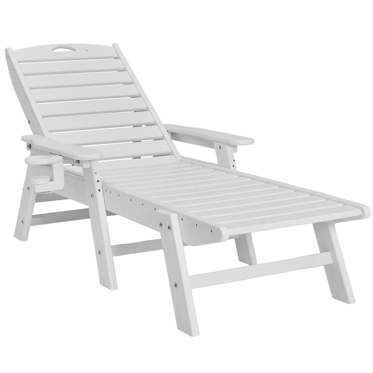 Chaise Lounge Chair, 400 lbs Weight Capacity, 6 Positions Adjustable Patio Lounge Chair, Outdoor HDPE Lounge Chair with Backrest & Cup Holder, for Pool Poolside Deck Backyard Lawn, White