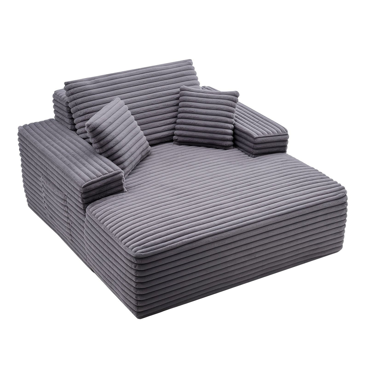 Chaise Lounge Chair, 48 in Boneless Chaise Lounge Indoor, Modern Upholstered Oversized Reading Chair with Throw Pillows & Armrests, Sofa Couch Deep Seat Sleeper for Living Room, Bedroom, Balcony