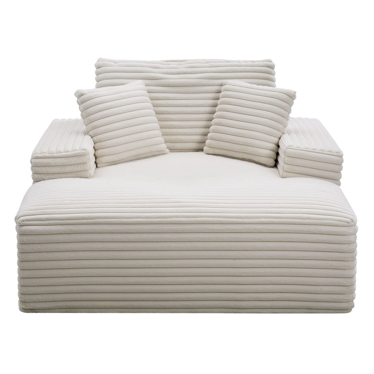 Chaise Lounge Chair, 54 in Boneless Chaise Lounge Indoor, Modern Upholstered Oversized Reading Chair with Throw Pillows & Armrests, Sofa Couch Deep Seat Sleeper for Living Room, Bedroom, Beige
