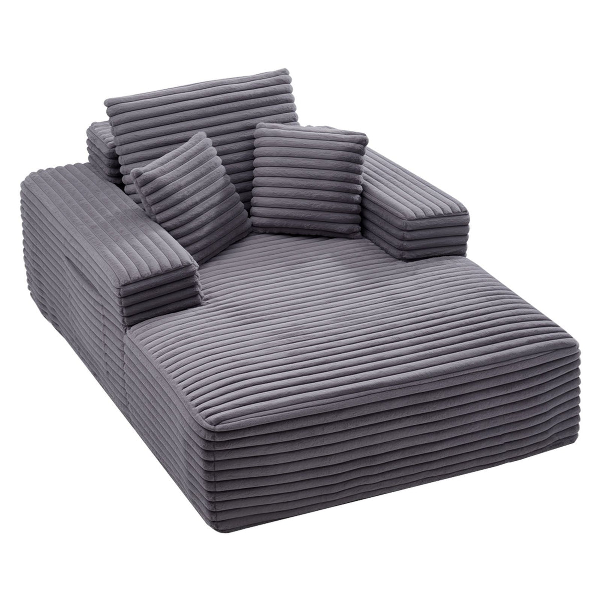Chaise Lounge Chair, 54 in Boneless Chaise Lounge Indoor, Modern Upholstered Oversized Reading Chair with Throw Pillows & Armrests, Sofa Couch Deep Seat Sleeper for Living Room, Bedroom, Grey