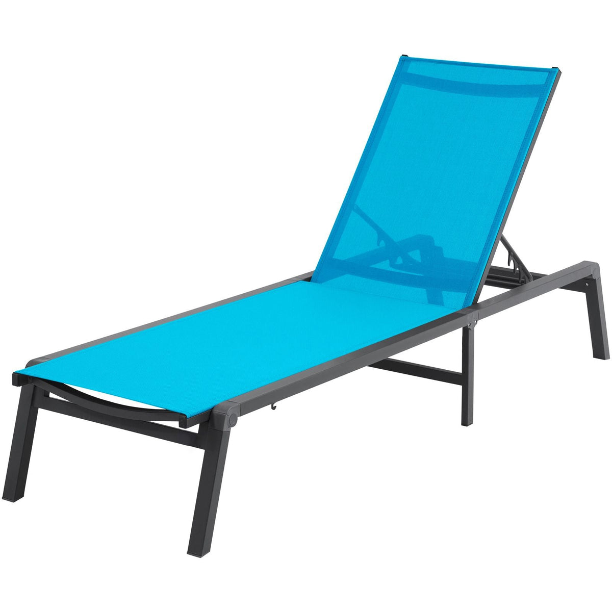 Chaise Lounge Chairs Outdoor, Aluminum Patio Lounge Chairs with Adjustable 5-Position, Folding Pool Lounge Chairs Recliner and Full Flat Tanning Chairs for Patio, Beach, Pool, Blue, 2 pcs