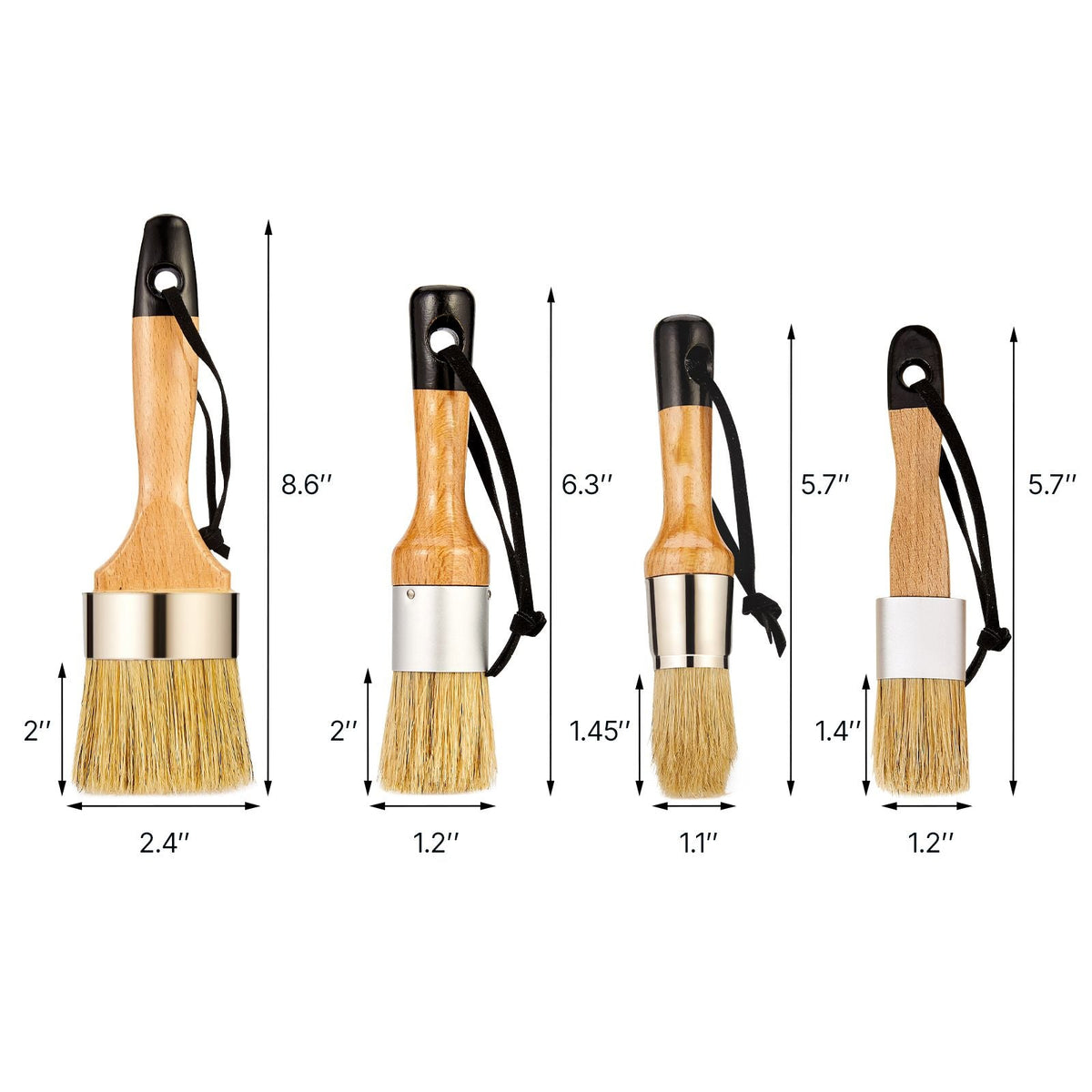 Chalk Wax Paint Brush, 4 Piece Wax Paint Brush, Chalk Paint Brushes for Furniture, Acrylic Paint,Milk Paint,Home Decor, Natural Bristle Round Oval Chalk Paint Brush for All Painting and Waxing