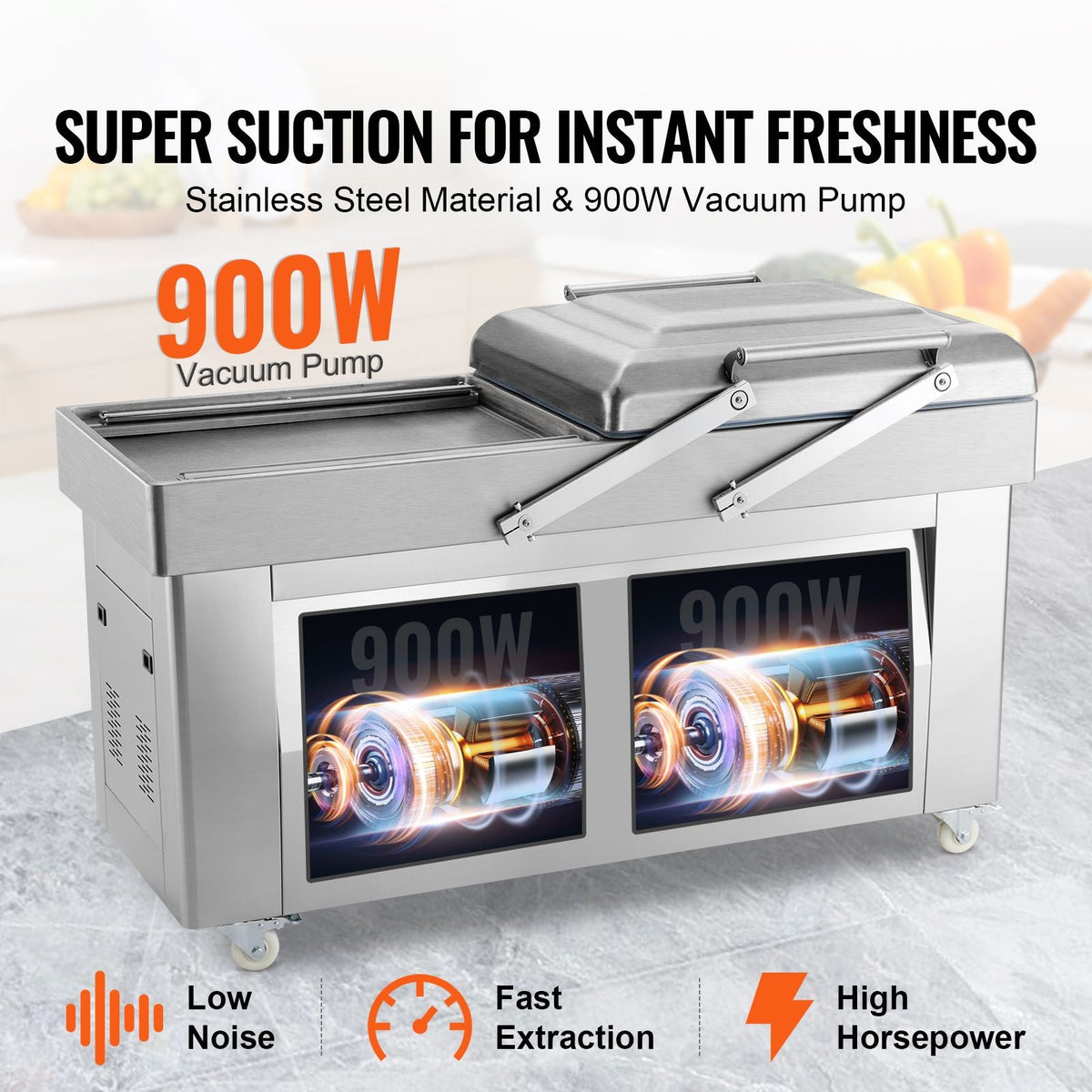 Chamber Vacuum Sealer, 1200W Sealing Power, Vacuum Packing Machine for Wet Foods, Meats, Marinades and More, Compact Size with 23.6 in Sealing Length, Applied in Home Kitchen and Commercial Use