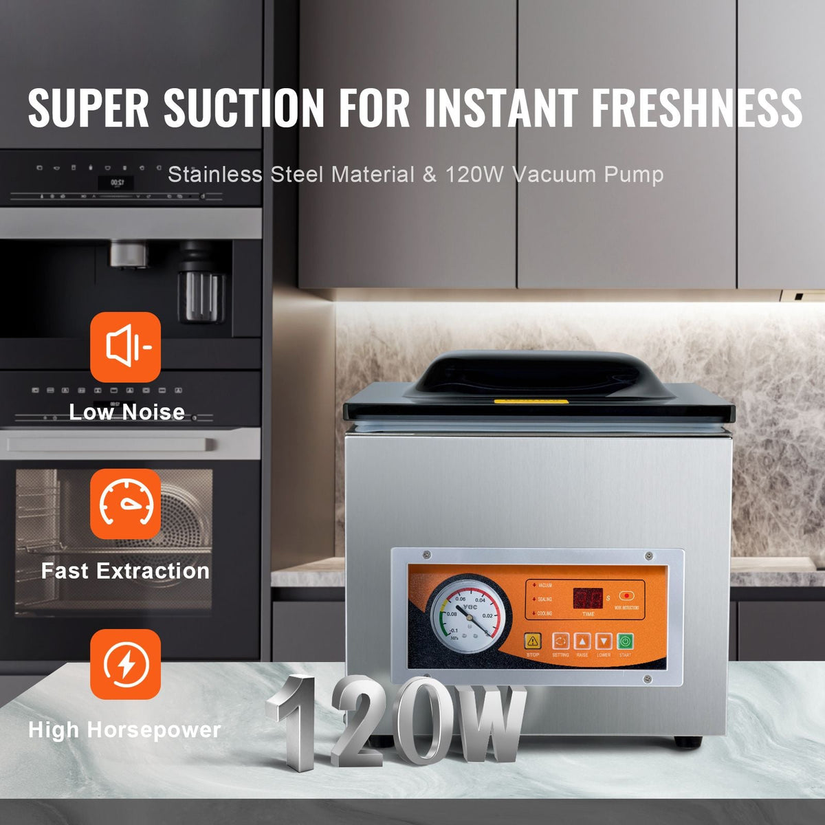 Chamber Vacuum Sealer, 260W Sealing Power, Vacuum Packing Machine for Wet Foods, Meats, Marinades and More, Compact Size with 10.2 in Sealing Length, Applied in Home Kitchen
