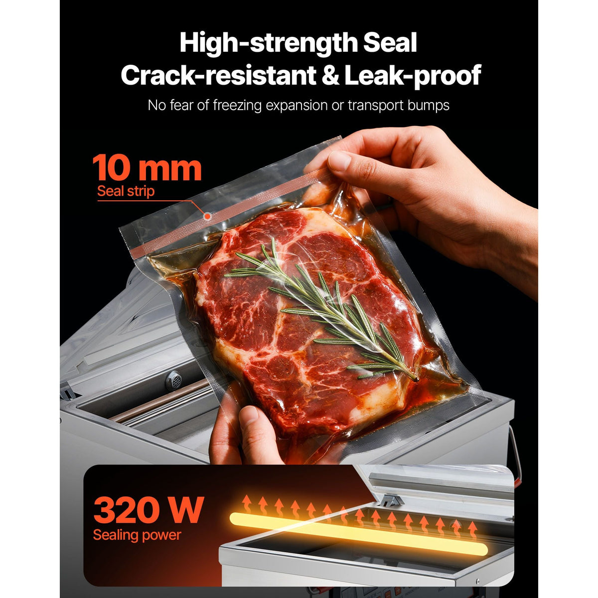 Chamber Vacuum Sealer, 320W Sealing Power, Vacuum Packing Machine for Wet Foods, Meats, Marinades and More, Compact Size with 12.6 in Sealing Length, Applied in Home Kitchen and Commercial Use