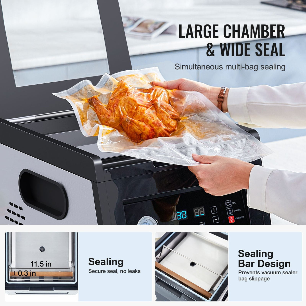 Chamber Vacuum Sealer, 380W Vacuum Pump Power, Vacuum Packing Machine for Wet Foods, Meat, Compact Design with 11.5" Sealing Length, Ideal Commercial Vacuum Sealer for Professional and Home Use