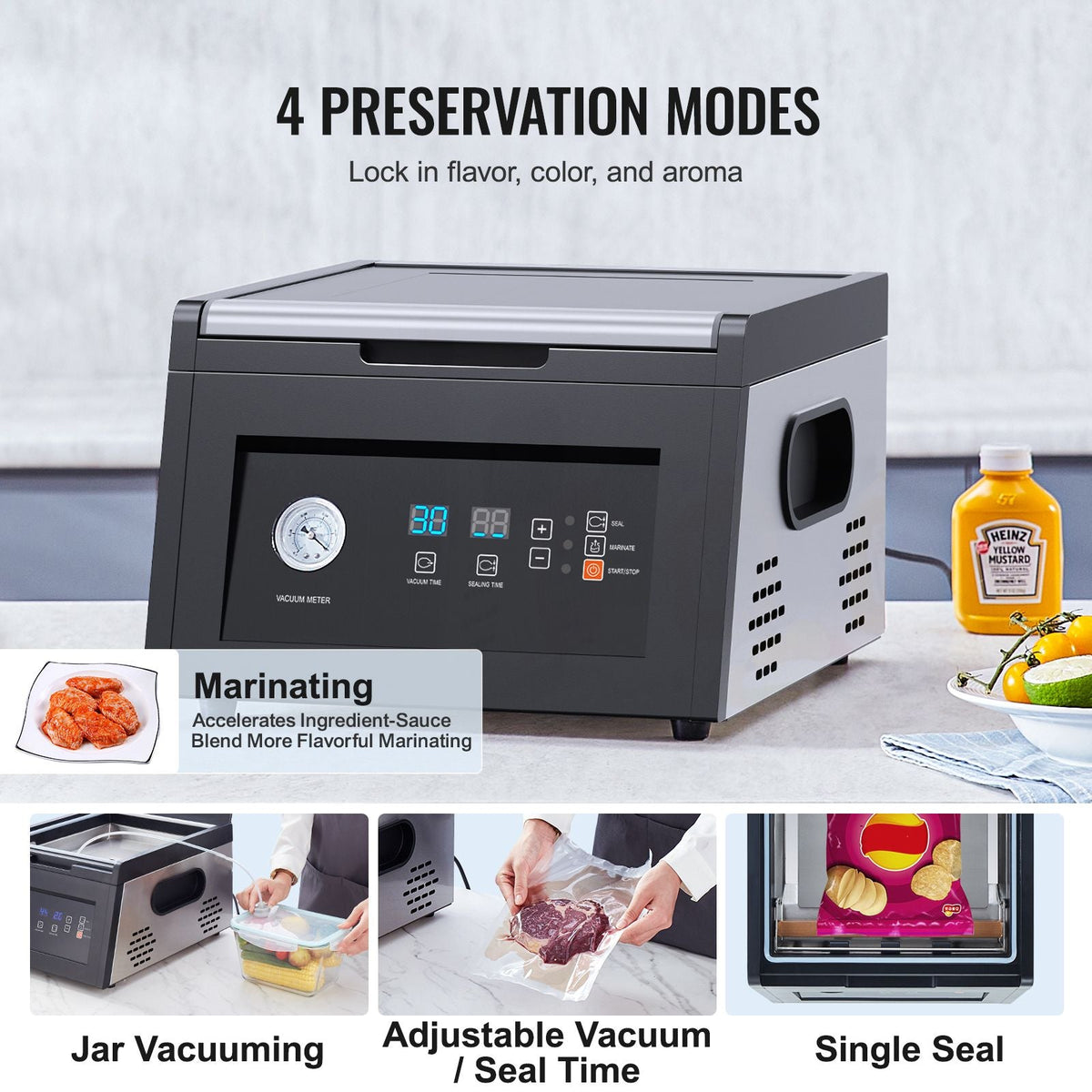 Chamber Vacuum Sealer, 380W Vacuum Pump Power, Vacuum Packing Machine for Wet Foods, Meat, Compact Design with 11.5" Sealing Length, Ideal Commercial Vacuum Sealer for Professional and Home Use