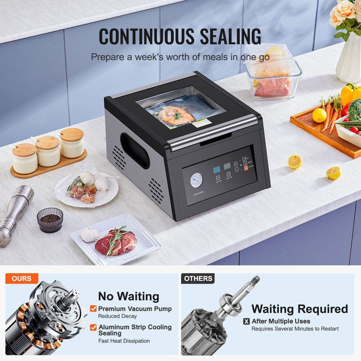 Chamber Vacuum Sealer, 380W Vacuum Pump Power, Vacuum Packing Machine for Wet Foods, Meat, Compact Design with 11.5" Sealing Length, Ideal Commercial Vacuum Sealer for Professional and Home Use