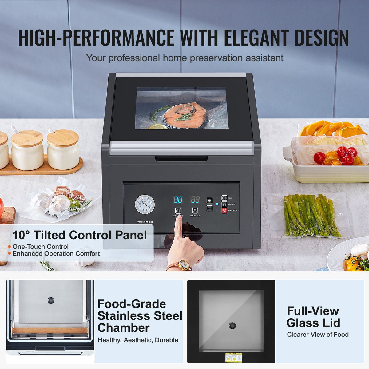 Chamber Vacuum Sealer, 380W Vacuum Pump Power, Vacuum Packing Machine for Wet Foods, Meat, Compact Design with 11.5" Sealing Length, Ideal Commercial Vacuum Sealer for Professional and Home Use
