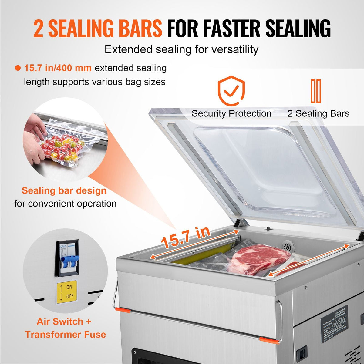 Chamber Vacuum Sealer, 900W Sealing Power, Vacuum Packing Machine for Wet Foods, Meats, Marinades and More, Compact Size with 15.7 in Sealing Length, Applied in Home Kitchen and Commercial Use