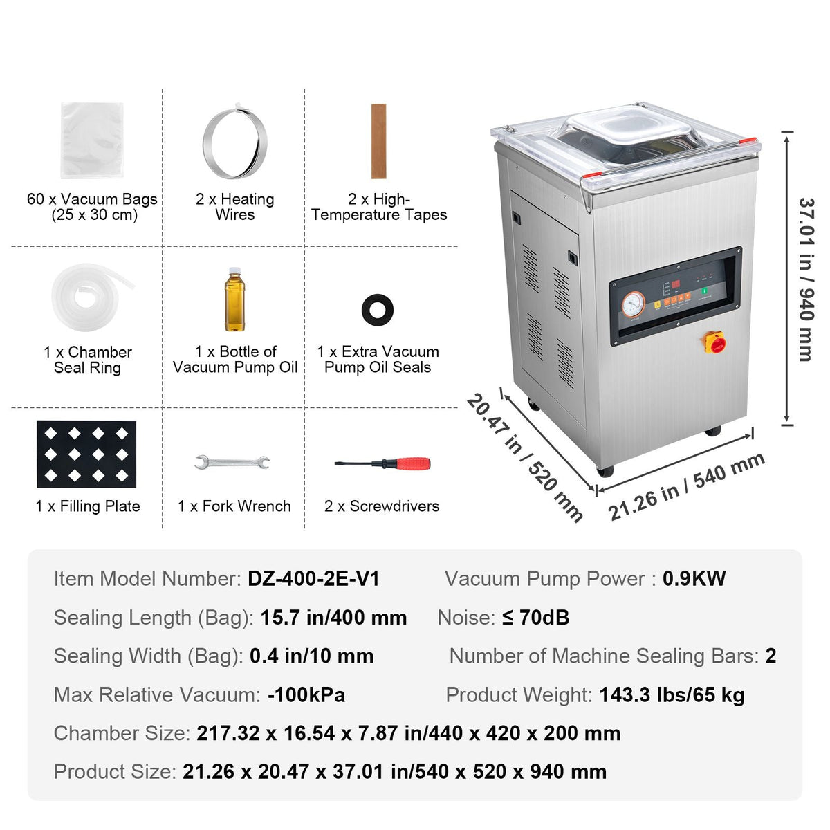 Chamber Vacuum Sealer, 900W Sealing Power, Vacuum Packing Machine for Wet Foods, Meats, Marinades and More, Compact Size with 15.7 in Sealing Length, Applied in Home Kitchen and Commercial Use