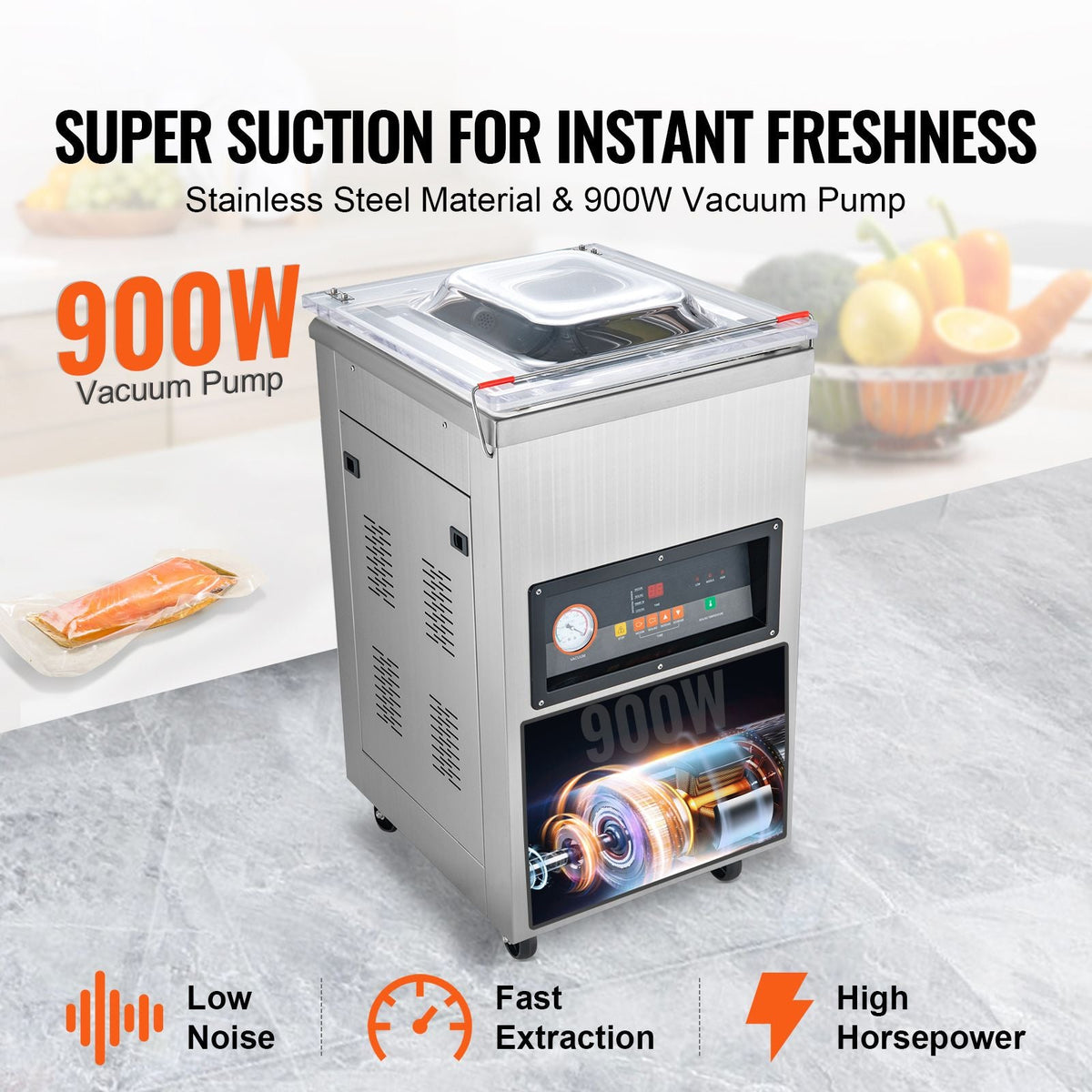 Chamber Vacuum Sealer, 900W Sealing Power, Vacuum Packing Machine for Wet Foods, Meats, Marinades and More, Compact Size with 15.7 in Sealing Length, Applied in Home Kitchen and Commercial Use