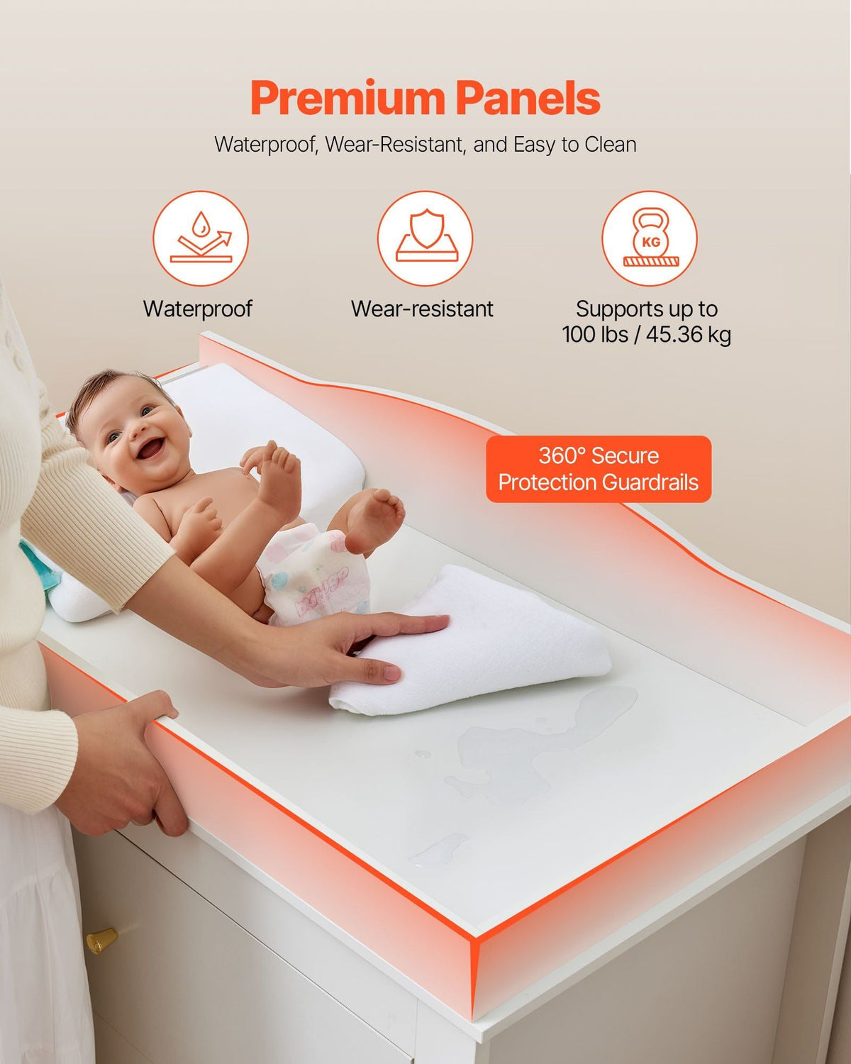 Changing Table Dresser, Baby Diaper Change Station with 3 Drawers, Multi-Functional Modern Changing Table Dresser with Storage Organizer Nursery for Children's Room, White