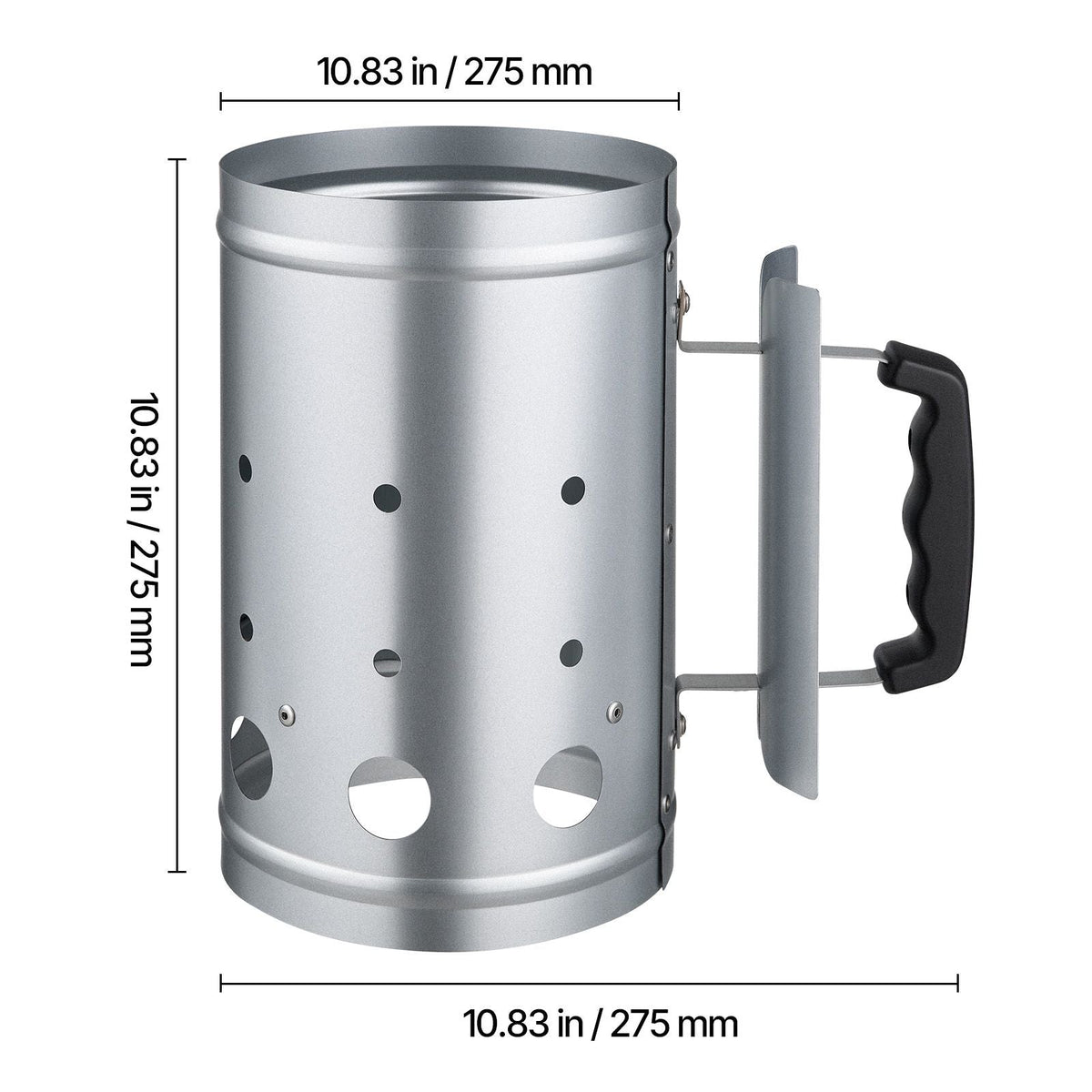 Charcoal Chimney Starter, 4 lbs Large Capacity Coal Fireplace, Heavy Duty BBQ Steel Chimney Starter for Charcoal Grill and Barbecues, Compact On-the-Go Carbon Lighter and BBQ Grill Tool, Silver
