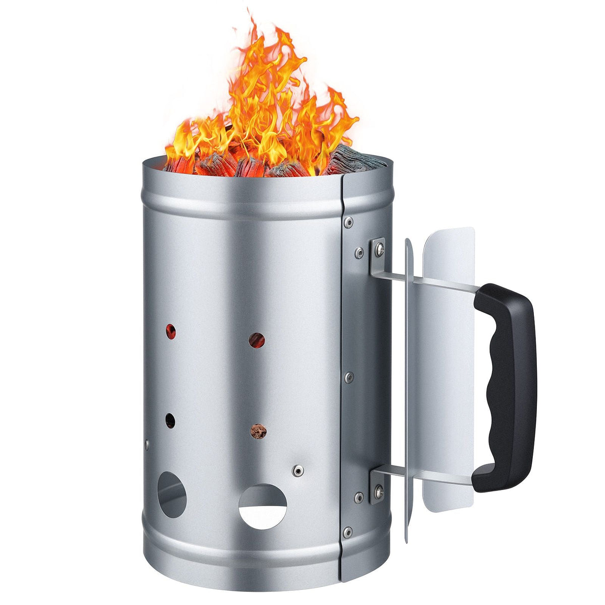Charcoal Chimney Starter, 4 lbs Large Capacity Coal Fireplace, Heavy Duty BBQ Steel Chimney Starter for Charcoal Grill and Barbecues, Compact On-the-Go Carbon Lighter and BBQ Grill Tool, Silver