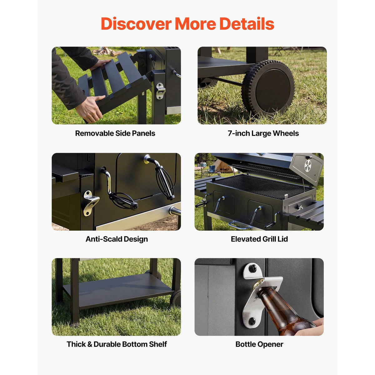 Charcoal Grill, 780 sq.in. Extra-Large Charcoal Barbecue Grill with 2 Liftable Charcoal Trays & Folding Side Tables, High-Temp Powder-Coated Steel BBQ Cooking Grills for Patio Backyard Parties