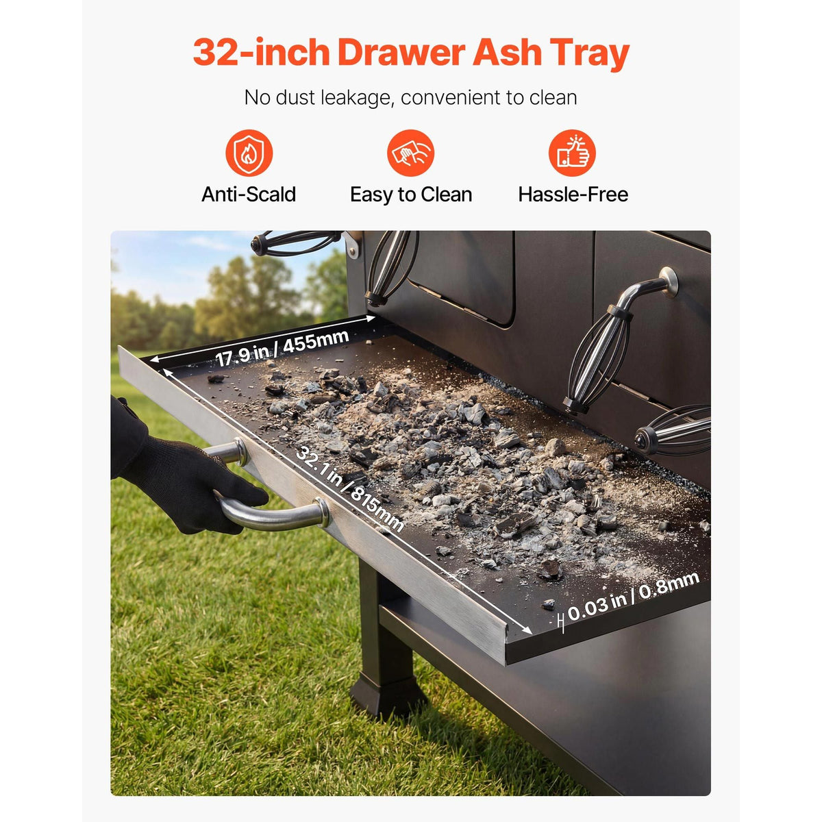 Charcoal Grill, 780 sq.in. Extra-Large Charcoal Barbecue Grill with 2 Liftable Charcoal Trays & Folding Side Tables, High-Temp Powder-Coated Steel BBQ Cooking Grills for Patio Backyard Parties