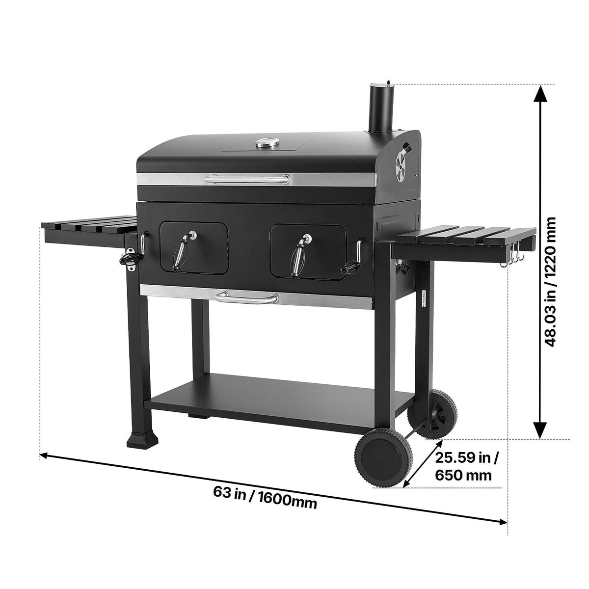 Charcoal Grill, 780 sq.in. Extra-Large Charcoal Barbecue Grill with 2 Liftable Charcoal Trays & Folding Side Tables, High-Temp Powder-Coated Steel BBQ Cooking Grills for Patio Backyard Parties