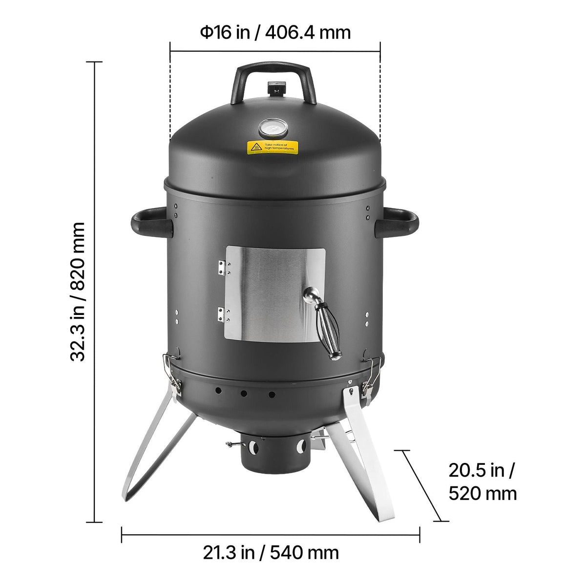 Charcoal Smoker, 16" Vertical Charcoal BBQ Grill, Coated Steel Barbecue Smoker with 2 Grilling Grates, Thermometer, Air Vents & Removable Ash Tray, Ideal for Backyard Patio Parties Cooking