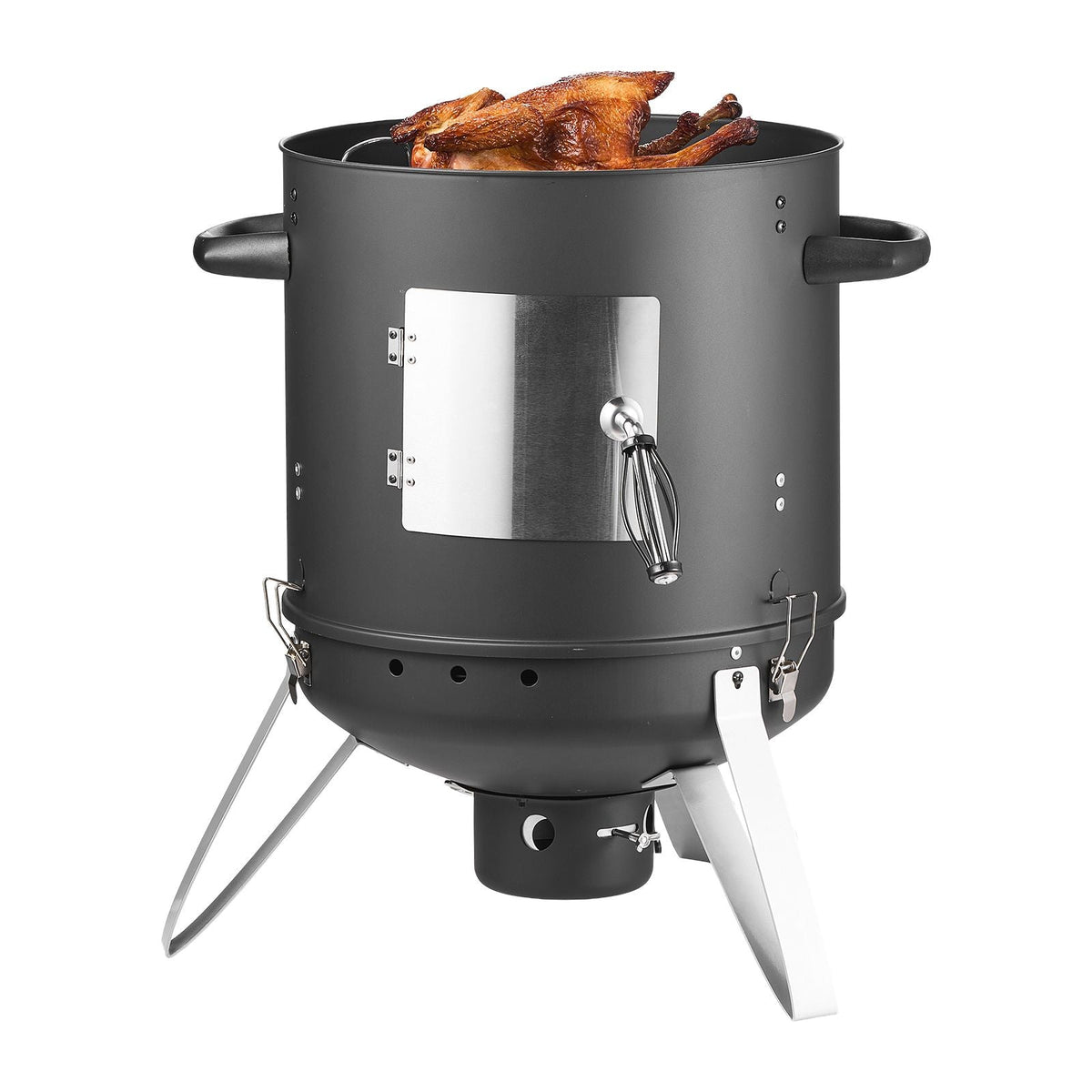 Charcoal Smoker, 16" Vertical Charcoal BBQ Grill, Coated Steel Barbecue Smoker with 2 Grilling Grates, Thermometer, Air Vents & Removable Ash Tray, Ideal for Backyard Patio Parties Cooking