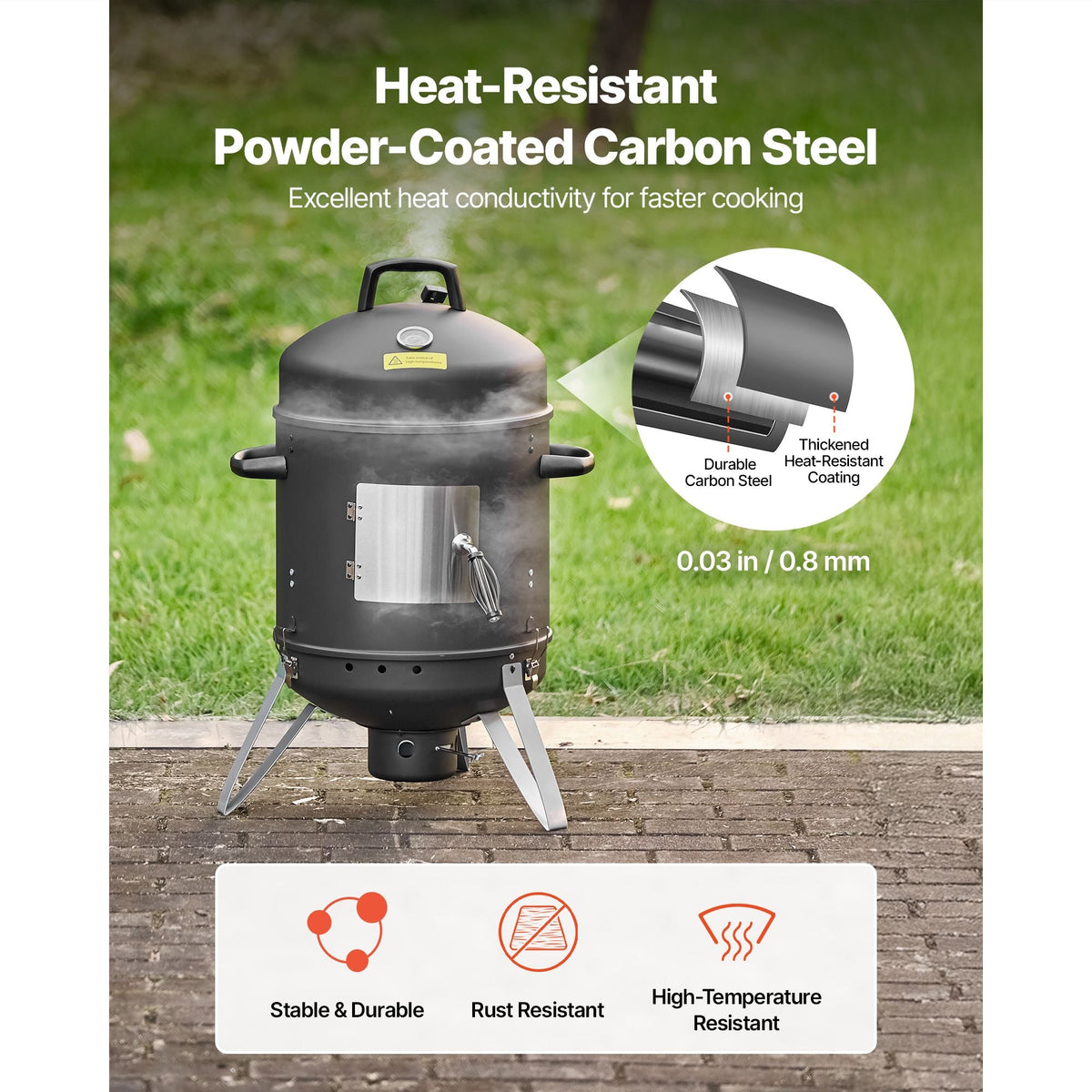 Charcoal Smoker, 16" Vertical Charcoal BBQ Grill, Coated Steel Barbecue Smoker with 2 Grilling Grates, Thermometer, Air Vents & Removable Ash Tray, Ideal for Backyard Patio Parties Cooking