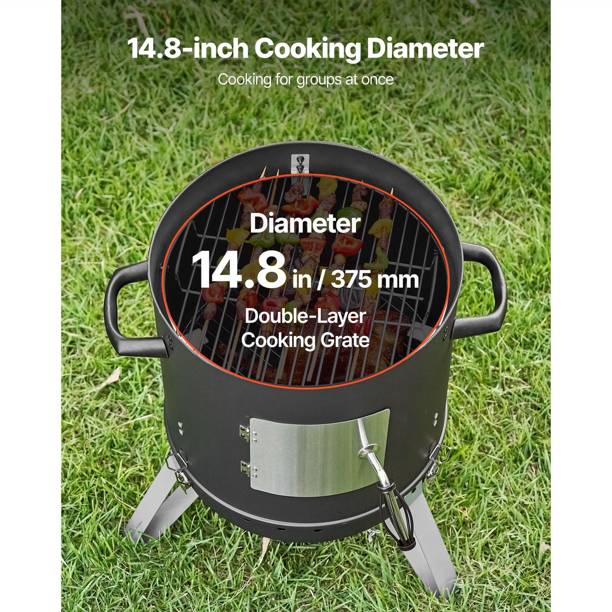 Charcoal Smoker, 16" Vertical Charcoal BBQ Grill, Coated Steel Barbecue Smoker with 2 Grilling Grates, Thermometer, Air Vents & Removable Ash Tray, Ideal for Backyard Patio Parties Cooking