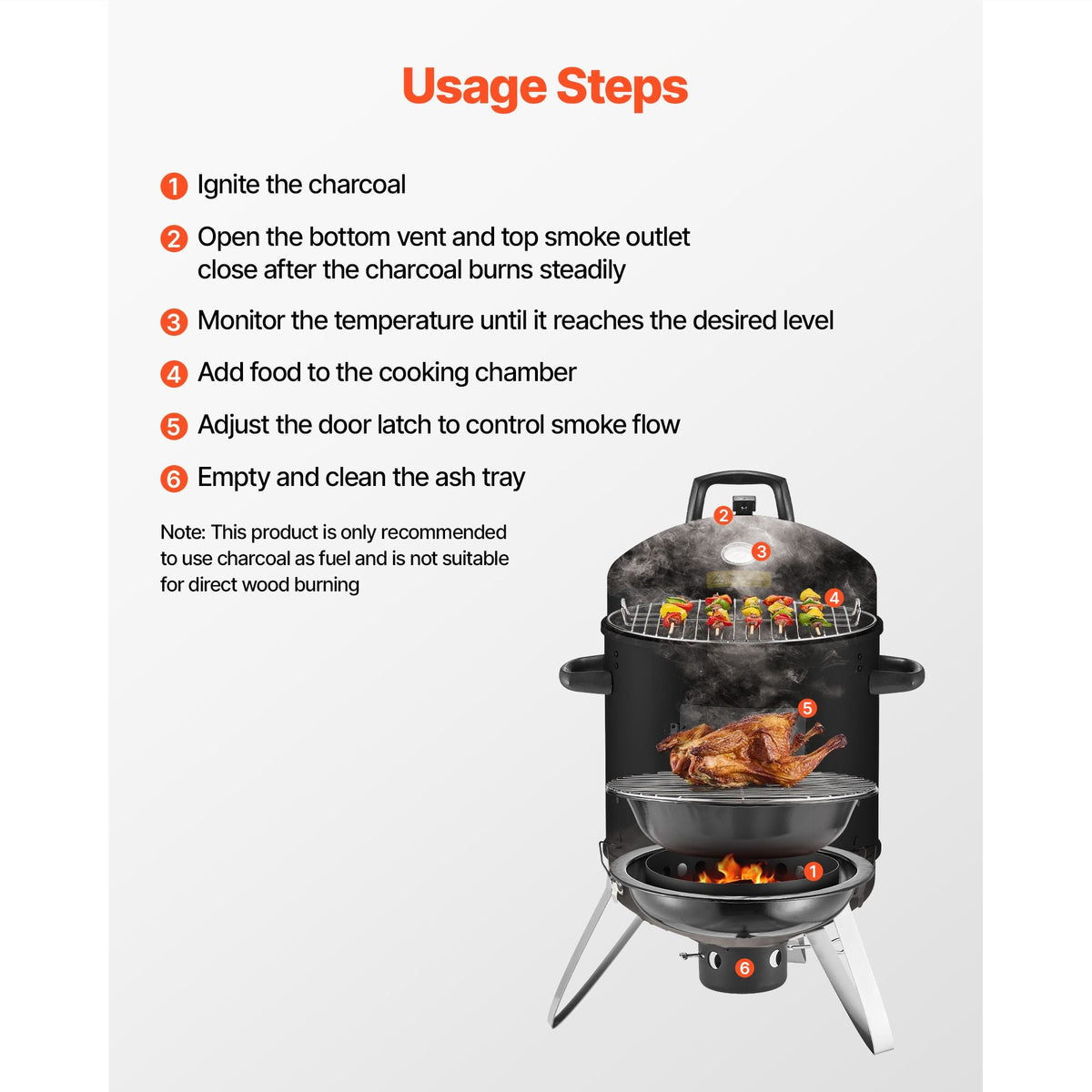 Charcoal Smoker, 16" Vertical Charcoal BBQ Grill, Coated Steel Barbecue Smoker with 2 Grilling Grates, Thermometer, Air Vents & Removable Ash Tray, Ideal for Backyard Patio Parties Cooking