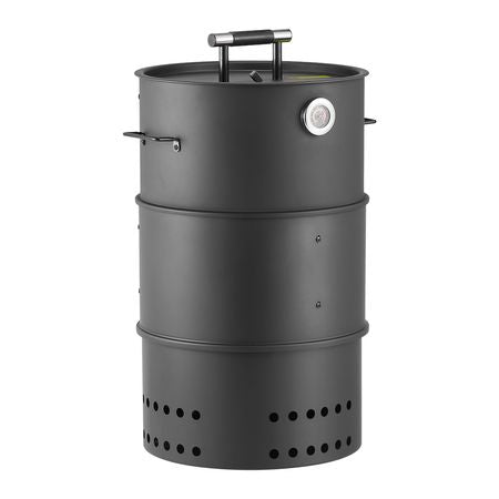 Charcoal Smoker Grill, 18.5" Barrel Charcoal BBQ Smoker, Coated Steel Outdoor Barbecue Grill with 2 Grilling Grates, 1 Hanging Rod, 6 Hooks & Thermometer, Ideal for Party Backyard Patio Cooking