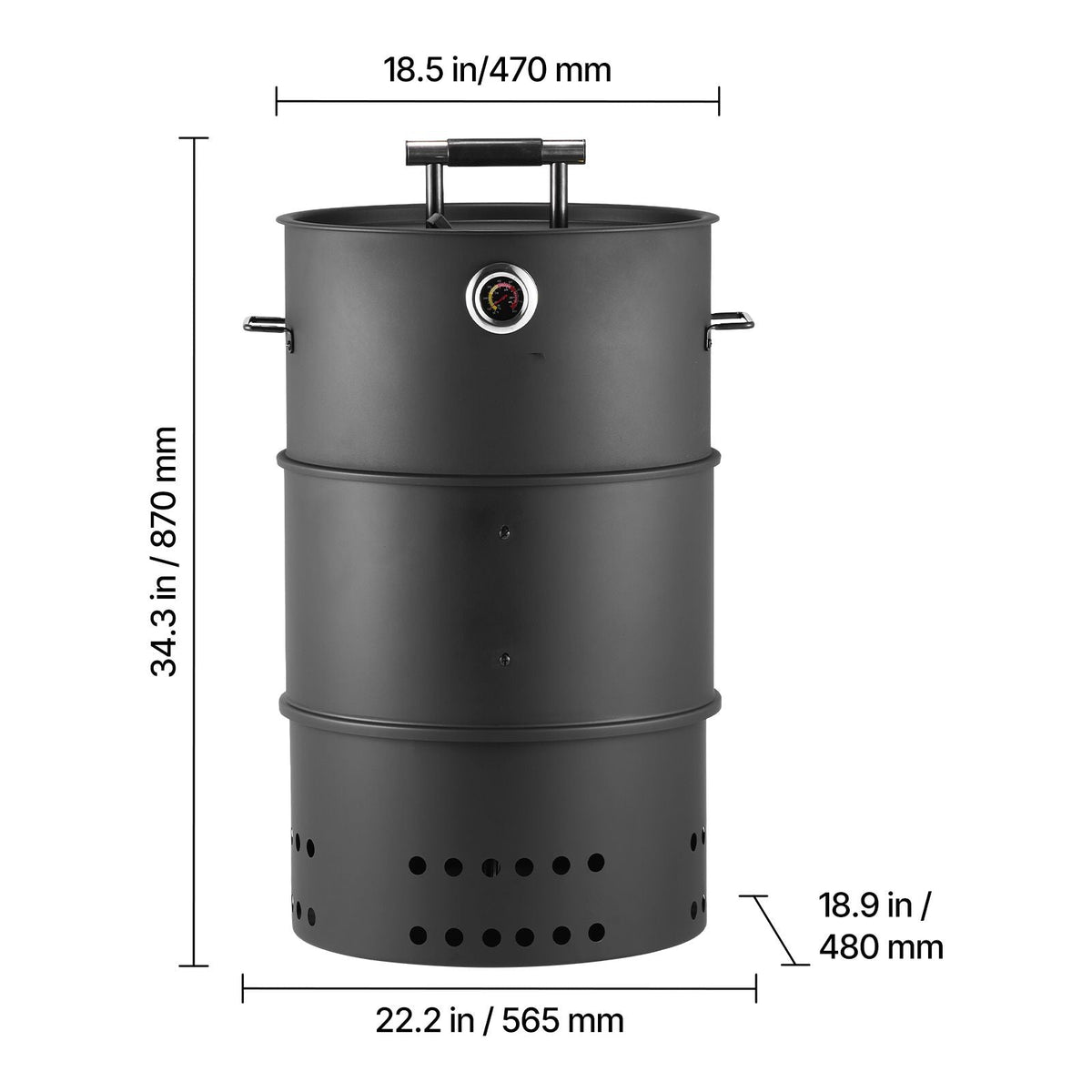 Charcoal Smoker Grill, 18.5" Barrel Charcoal BBQ Smoker, Coated Steel Outdoor Barbecue Grill with 2 Grilling Grates, 1 Hanging Rod, 6 Hooks & Thermometer, Ideal for Party Backyard Patio Cooking
