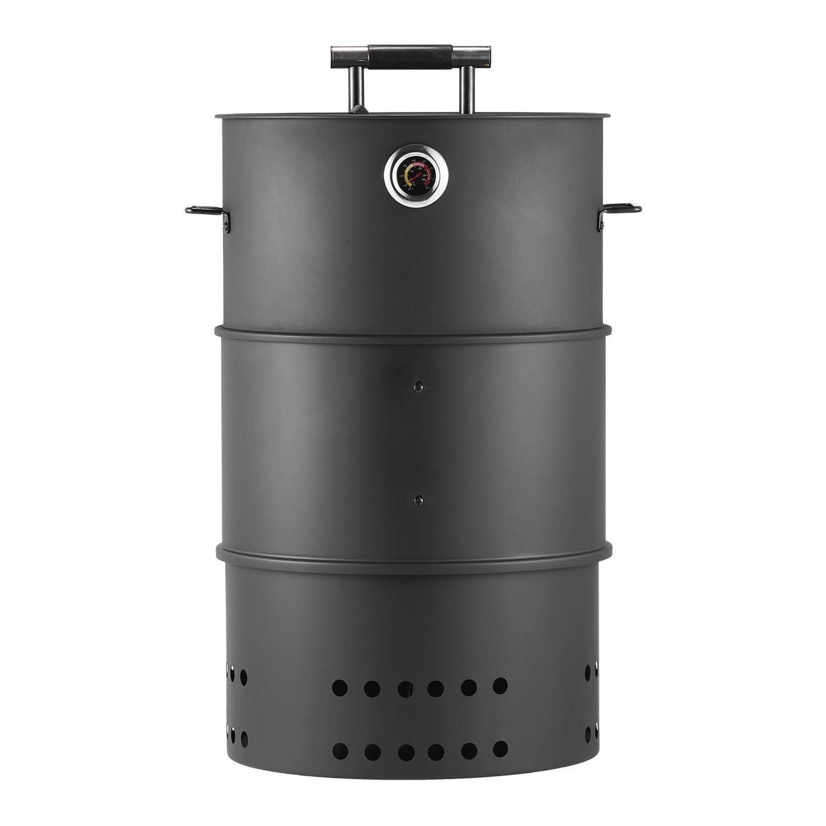 Charcoal Smoker Grill, 18.5" Barrel Charcoal BBQ Smoker, Coated Steel Outdoor Barbecue Grill with 2 Grilling Grates, 1 Hanging Rod, 6 Hooks & Thermometer, Ideal for Party Backyard Patio Cooking