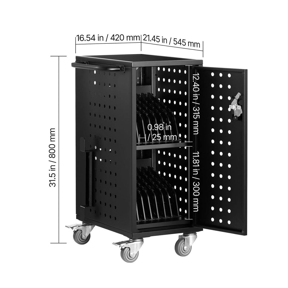Charging Cart, 16 Device Mobile Charging Station, Up to 15.6 in Screen Size, Office and Classroom Mobile Charging Cart, for Chromebook, Tablet and Laptop