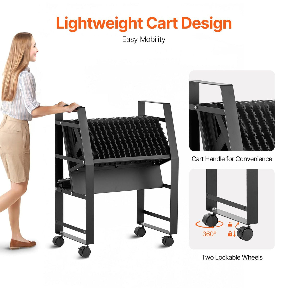Charging Cart, 16 Device Mobile Open Charging Station, Up to 15.6 in Screen Size, Office and Classroom Mobile Charging Cart, for Chromebook, Tablet and Laptop