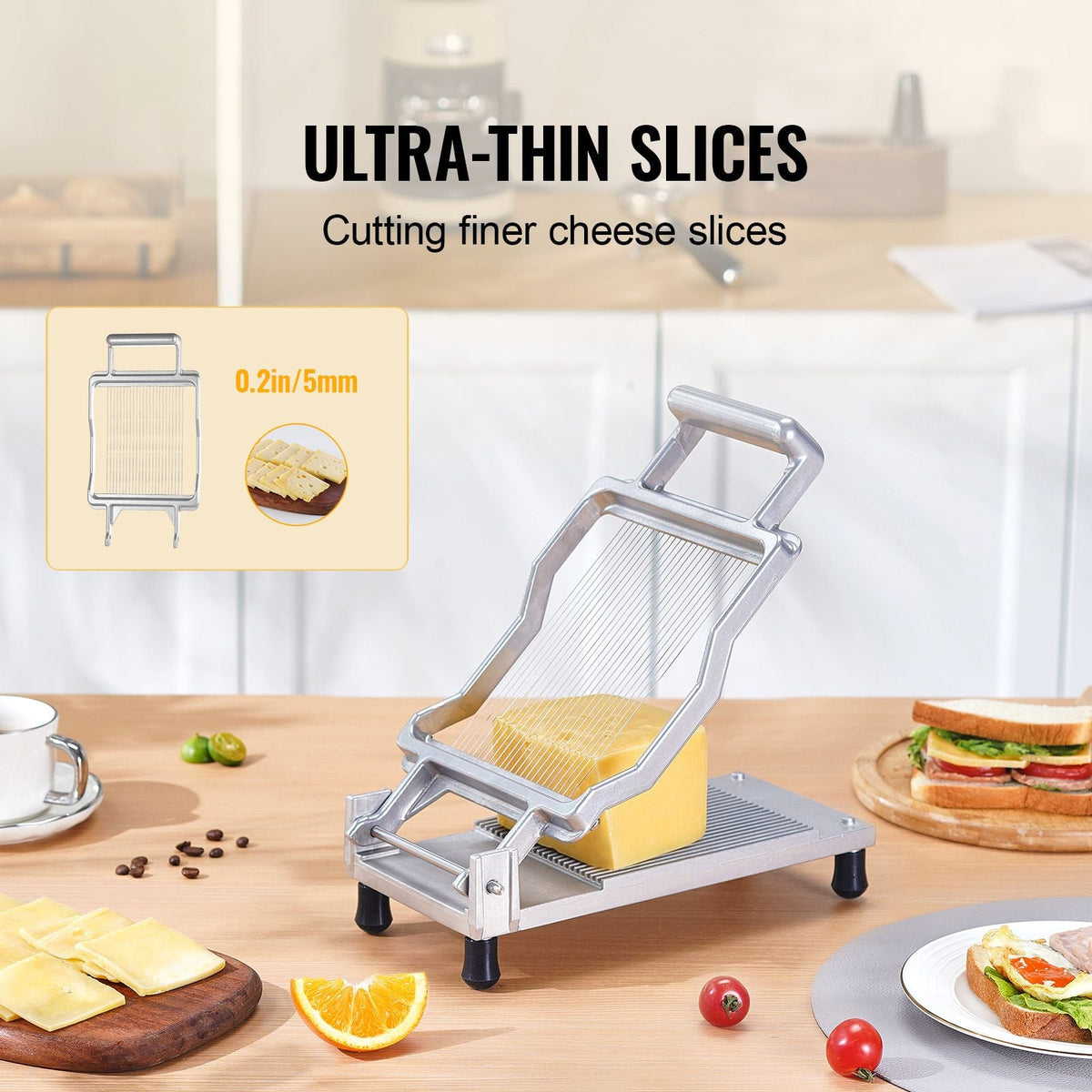 Cheese Cutter with Wire, 0.2" Ultra-Thin Cheeser Butter Cutting Blade, Detachable Cheese Slicer Wire, Aluminum Alloy Commercial Cheese Slicer with 316 Stainless Steel Knife Wire, Kitchen Cooking