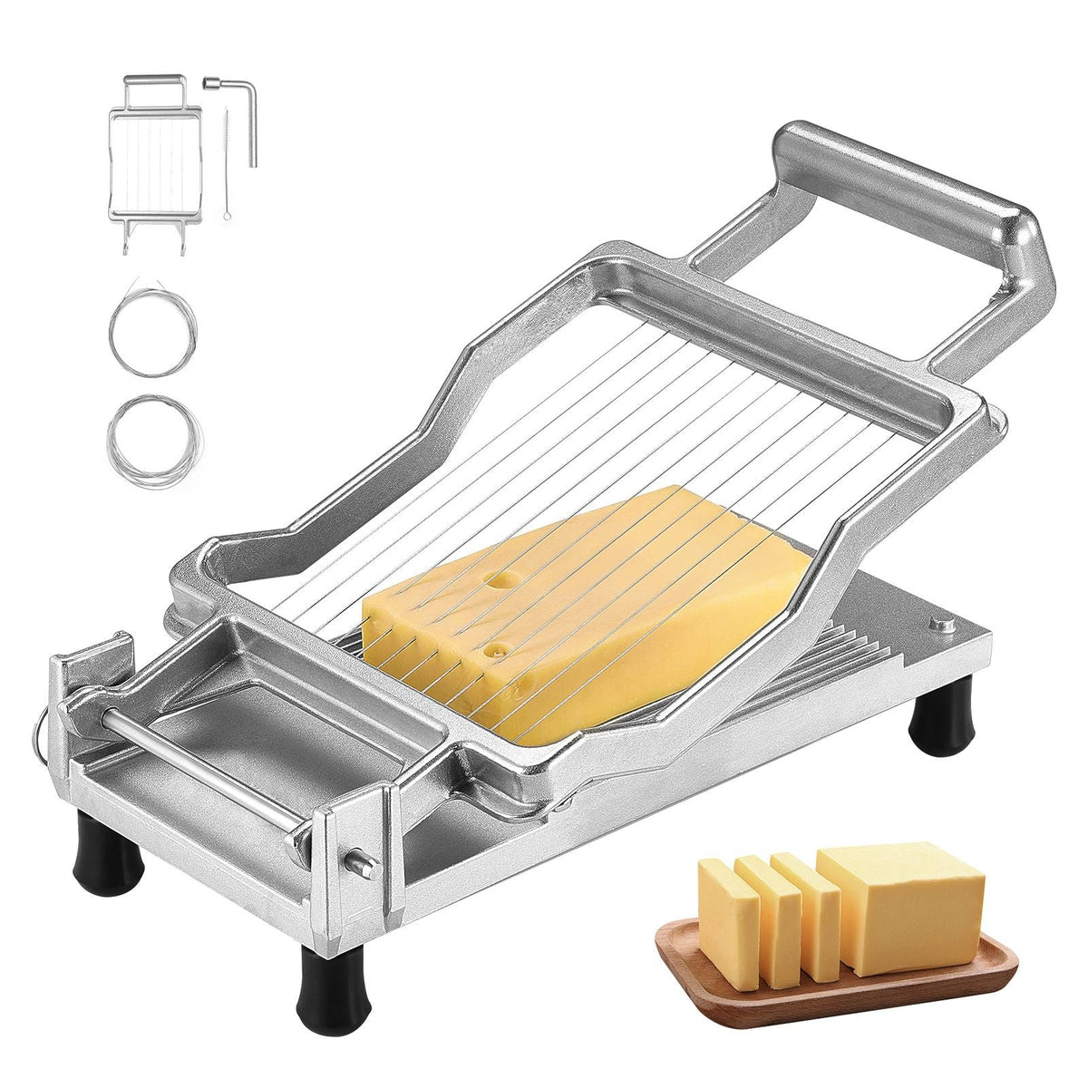 Cheese Cutter with Wire, 0.39" & 0.78" Cheeser Butter Cutting Blade, Detachable Cheese Slicer Wire, Aluminum Alloy Commercial Cheese Slicer with 316 Stainless Steel Knife Wire, Kitchen Cooking